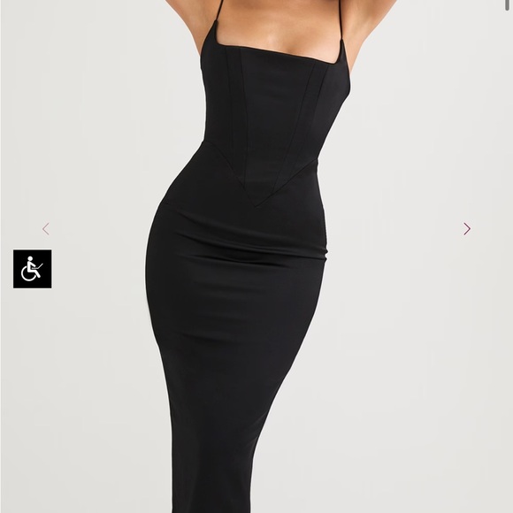 House of CB Anais Black Satin Pointed Corset Midi Dress